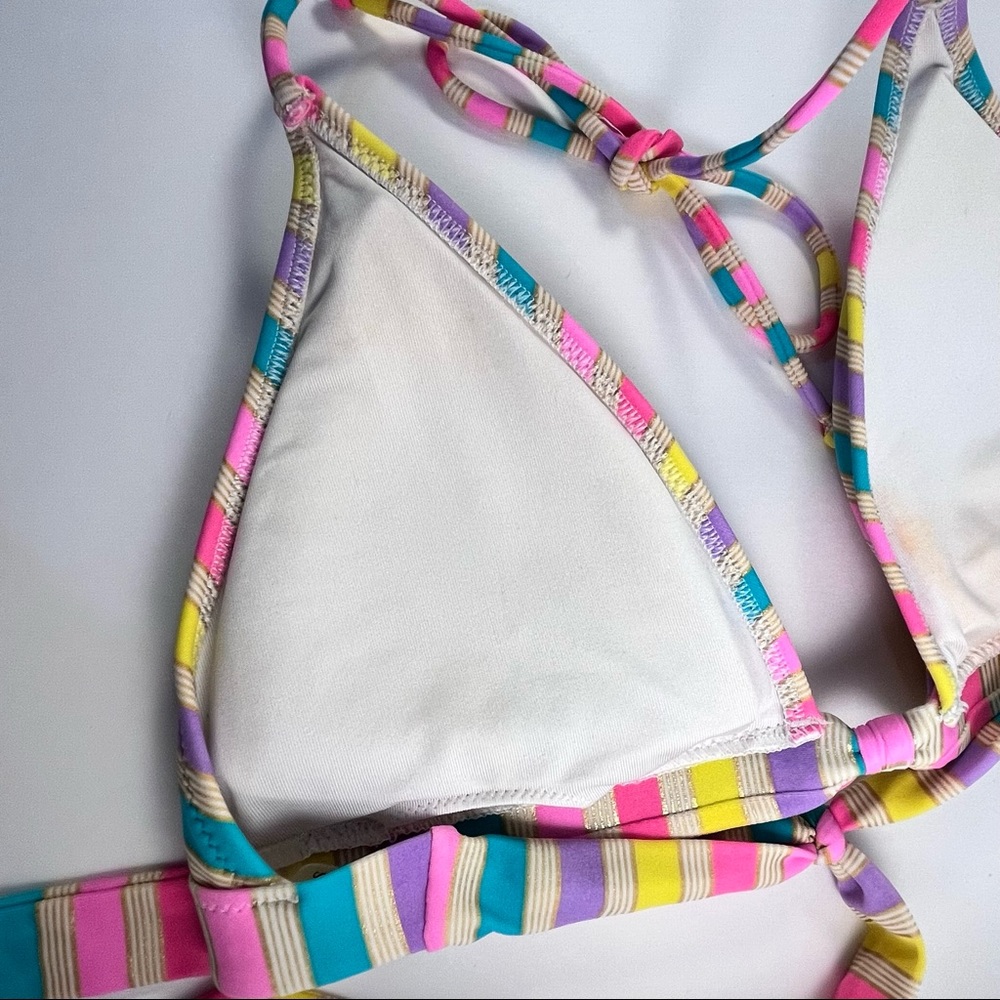 Victoria Secret Bikini Top Multi Color w/ Gold Stripes, Padded w/Back Clasp - Picture 9 of 14